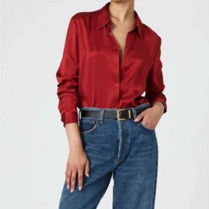French Connection Red Long Sleeve Button Down Shirt